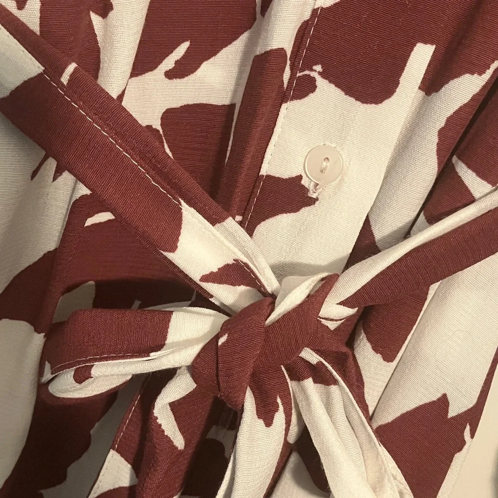 Zara Maroon and White Leaf Print Dress- M - Picture 7 of 11